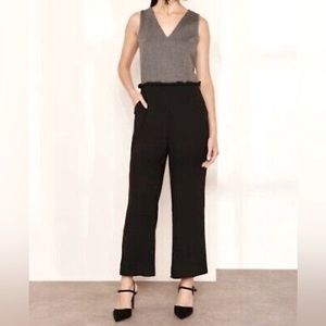 J.CREW 365 Women’s Size 6 Malt Wide Leg Jumpsuit Ruffle Waist Gray & Black